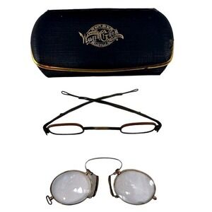 Antique Eyeglasses &Case Spectacles "TWO Pair" Steel & Gold Walter Grob Optical